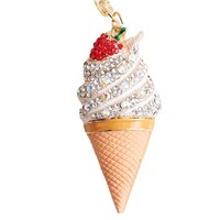 Porte-clés en strass en forme de cornet de glace - Breloque de sac en cristal étincelant en forme de cornet de fraise (ton or)