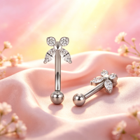 Anneau de nombril papillon incurvé en titane G23 plaqué or 14 carats de haute qualité avec zircon taille Asscher, style punk, pour mariage