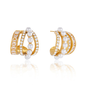 <b>Cuff</b> <b>Earrings</b> Stainless Steel Rhinestone Faux Pearl C-Shaped Geometric Party Jewelry - Product Image 5