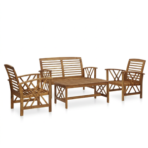 Teak Outdoor <b>Garden</b> <b>Set</b> 4 Seater Traditional Wood Patio Furniture Weather Resistant Solid Wood Design - Product Image 1