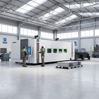 Machine de découpe laser à fibre haute puissance avec grande enceinte fermée, plateforme d'échange, refroidissement par eau et commande CNC pour tôles métalliques