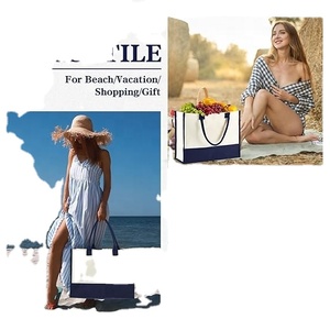 Sac fourre-tout en toile bicolore, sac à main en coton durable et réutilisable pour le travail, le bureau et les trajets quotidiens - Product Image 4