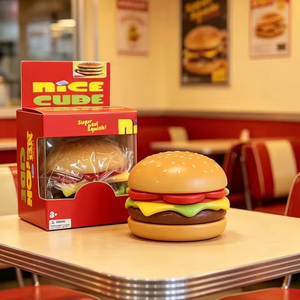 Joli jouet sensoriel anti-stress en forme de cube de burger rouge, mini, super solide, à remontée lente, pour enfants et adultes, idéal comme cadeau - Product Image 2