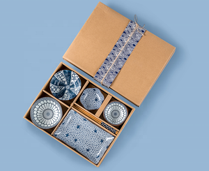 <span class=keywords><strong>New</strong></span> 7-Piece Nhật Bản Bộ đồ ăn bằng gốm với Hộp quà tặng 8-inch Sushi tấm bowlsauce tấm và đũa thiết lập với hộp quà tặng tinh tế - Product Image 3