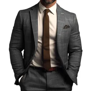 男性用格子縞ブレザー男性用ユニフォームハイエンドホテルスリムフィットフォーマル高品質ビジネススーツ