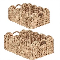 Ensemble de 2 paniers en osier festonné, paniers rectangulaires tressés en jacinthe d'eau naturelle avec poignées intégrées pour rangement et décoration