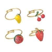 Anillo de Cereza con Esmalte de Colores Estilo Ins, Anillos de Frutas Personalizados de Acero Inoxidable