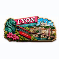 Aimant de réfrigérateur en bois MDF double couche personnalisé avec nom de ville 3D, souvenirs en bois des villes de France, Lyon