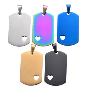 Placa de grabado en blanco de identificación personalizada, collar de acero inoxidable con forma de corazón hueco, abalorio, etiquetas para perros, accesorios colgantes - Product Image 3