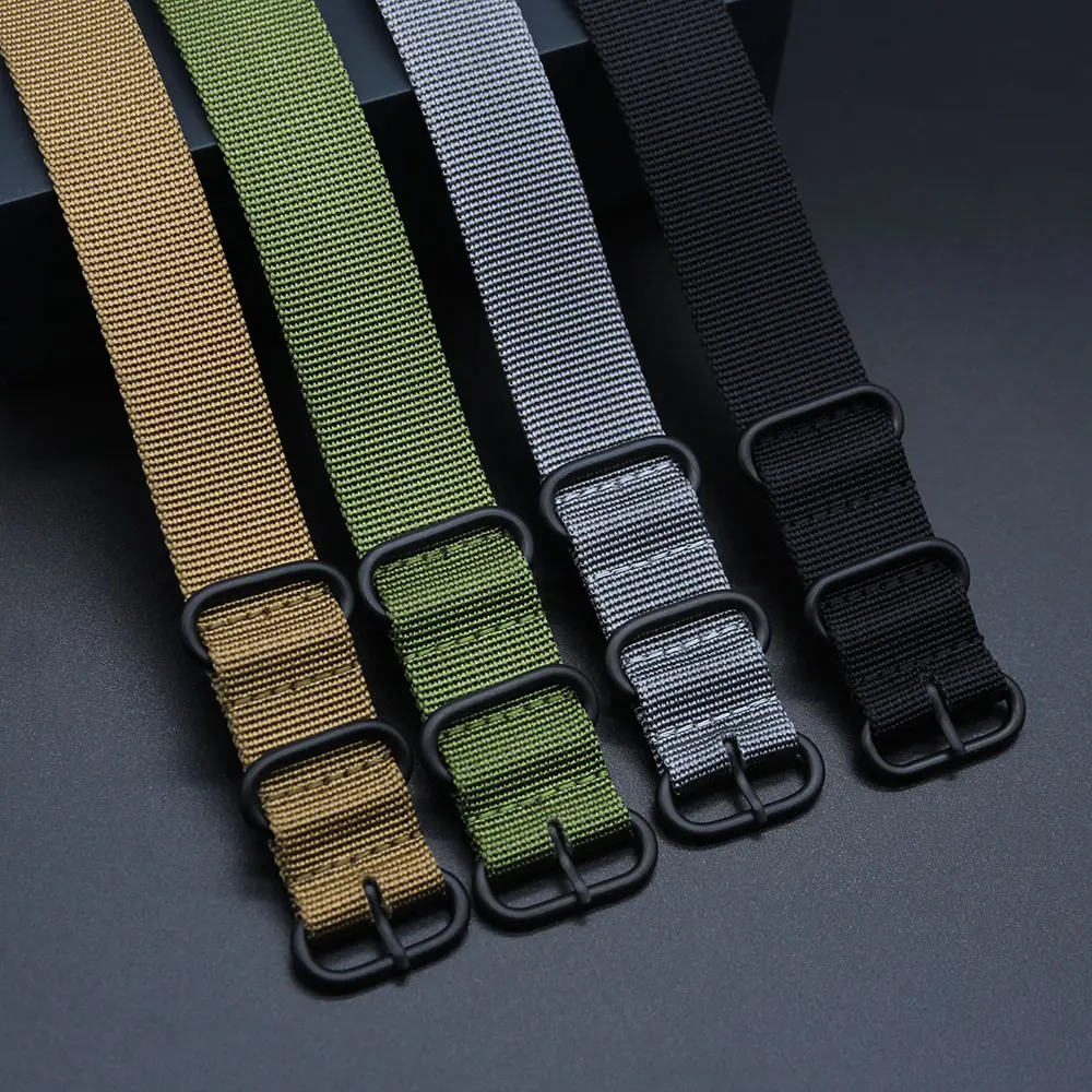 Yunse hotsale un pezzo singolo passo Zulu tessuto cinturino in Nylon con tre PVD anelli neri 22mm 24mm adatto per Smart Watch