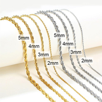 Groothandel Custom 2Mm 3Mm 4Mm 5Mm Rvs Plated 14K 18K Gold Vermeil Dunne touw Ketting Ketting Twisted Touw Gouden Ketting