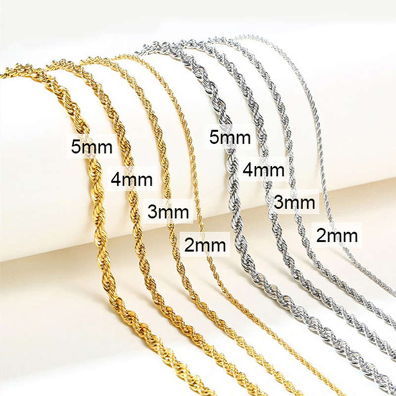 Micro Bán Buôn Tùy Chỉnh 2 Mét 3 MÉT 4 Mét 5 Mét Thép Không Gỉ Mạ 14K 18K Vàng Dây Mỏng Chuỗi Vòng Cổ Xoắn Dây Vàng Chuỗi