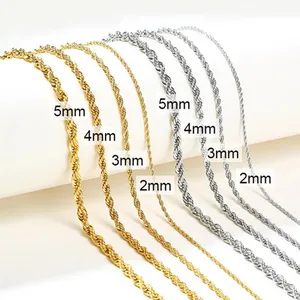 Оптовые продажи цепи ожерелье-Оптовая продажа, на заказ, тонкая веревочная цепочка 2 мм, 3 мм, 4 мм, 5 мм из нержавеющей стали с покрытием 14 к, 18 К золота, вермил, ожерелье, витая веревка, золотая цепочка