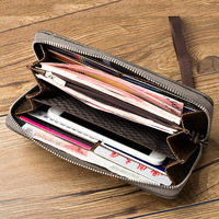 Casing Ponsel Panjang Kulit PU Pria, Dompet Pergelangan Tangan Kanvas Ramping untuk Pria
