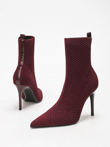 Dapat disesuaikan mode gaya Eropa ramping sepatu bot hak sedang wanita bersirkulasi kaus kaki rajutan musim gugur - Product Image 3