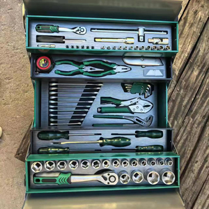 Grüner 85-teiliger Werkzeugsatz Mehrschichtiger Professioneller Werkzeugkasten Komplettes Hardware-Set mit Steckschlüsseln, Schraubenschlüsseln & Zangen - Product Image 1