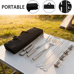 Juego de herramientas para barbacoa de acero inoxidable portátiles: espátula, pinzas, tenedor, brochetas <span class=keywords><strong>y</strong></span> soporte para maíz, con bolsa de transporte, apto para lavavajillas - Product Image 6
