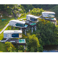 Capsules spatiales de luxe haut de gamme de fabrication industrielle, style science-fiction, pour hôtels-resorts et bureaux commerciaux