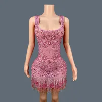 Mini-robe en maille à franges scintillantes et cristaux, taille empire, coupe fourreau, pour soirée d'anniversaire, club de danse, luxe