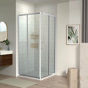 Promotion : Cabine de douche <span class=keywords><strong>double</strong></span> coulissante avec fonction étanche, base de douche en <span class=keywords><strong>verre</strong></span> trempé et porte de douche coulissante - Product Image 1