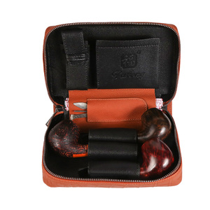 Erliao Accessoires de pipe à tabac en cuir véritable de luxe de haute qualité, sac de rangement pour pipe à tabac, boîte cadeau noire/marron - Product Image 5