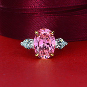 Anello in argento Sterling S925 con zircone a 5 carati rosa diamante ad alto tenore di carbonio 10-14 anello gioielli da sposa per feste - Product Image 5