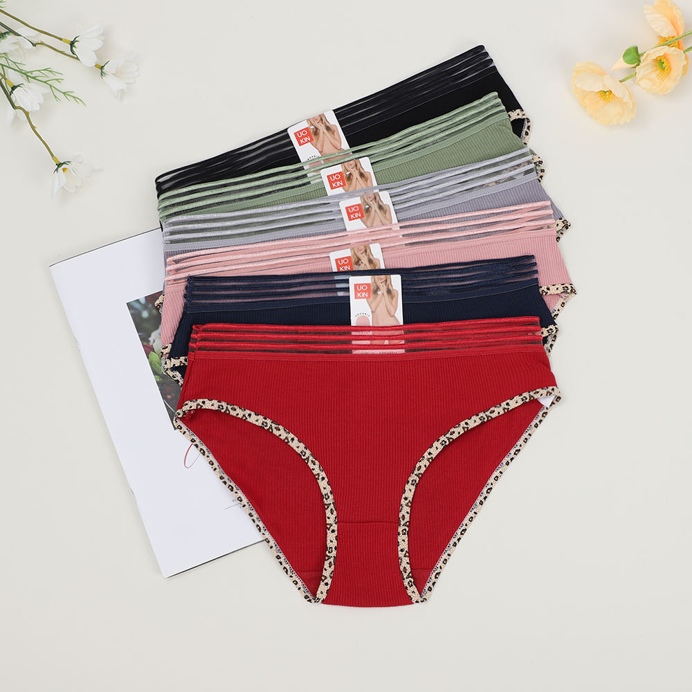 Fashion Design Teen Girls Cotton Briefs for Women Sexy Leopard Covered Edge Full Briefs Panties for 12 Pcs Wholesale Pack