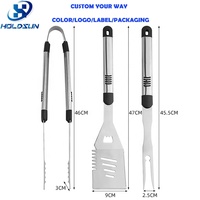 Ustensiles de barbecue multifonctionnels en acier inoxydable 3 pièces pour cuisine extérieure, spatule à fentes, fourchette et pince avec poignée antidérapante, conformes aux normes alimentaires