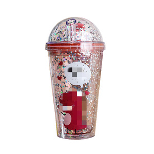 Creative Summer Ice <b>Cup</b> With Sliding <b>Lid</b> Gradient <b>Straw</b> Two Piece Set For Travel Red Purple Green Blue Plastic Drinkware - Product Image 4