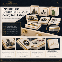 Tuiles de mahjong en acrylique double couche de luxe New York, bord doré, poids lourd, motifs skyline et monuments de la ville de New York