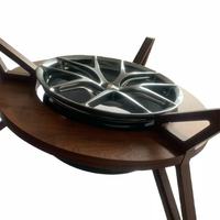 Table basse triangulaire mobile en bois de luxe moderne personnalisée avec plateau en verre trempé et roulettes, petit mobilier de salon pour la maison