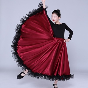 Jupe longue de danse flamenco mexicaine pour filles - Jupe évasée de style espagnol à taille élastique pour la pratique en classe et les spectacles - Product Image 3
