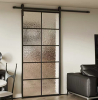Porte de grange coulissante en aluminium et verre, style Dragon de sable, 8 pieds, noir mat, très vendue aux États-Unis