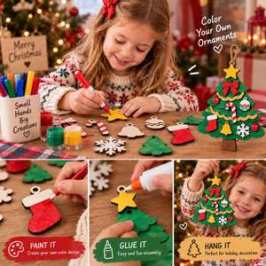 Kit de Adornos Navideños de Madera para Pintar, Set de Manualidades con Pinceles de Acuarela, Cuerda para Colgar, Decoración para Regalos Navideños - Product Image 3