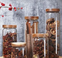 Pot de récipient de stockage extra-large en verre transparent avec couvercle en bois hermétique pour la farine, sucre, café, riz, biscuits dans la cuisine