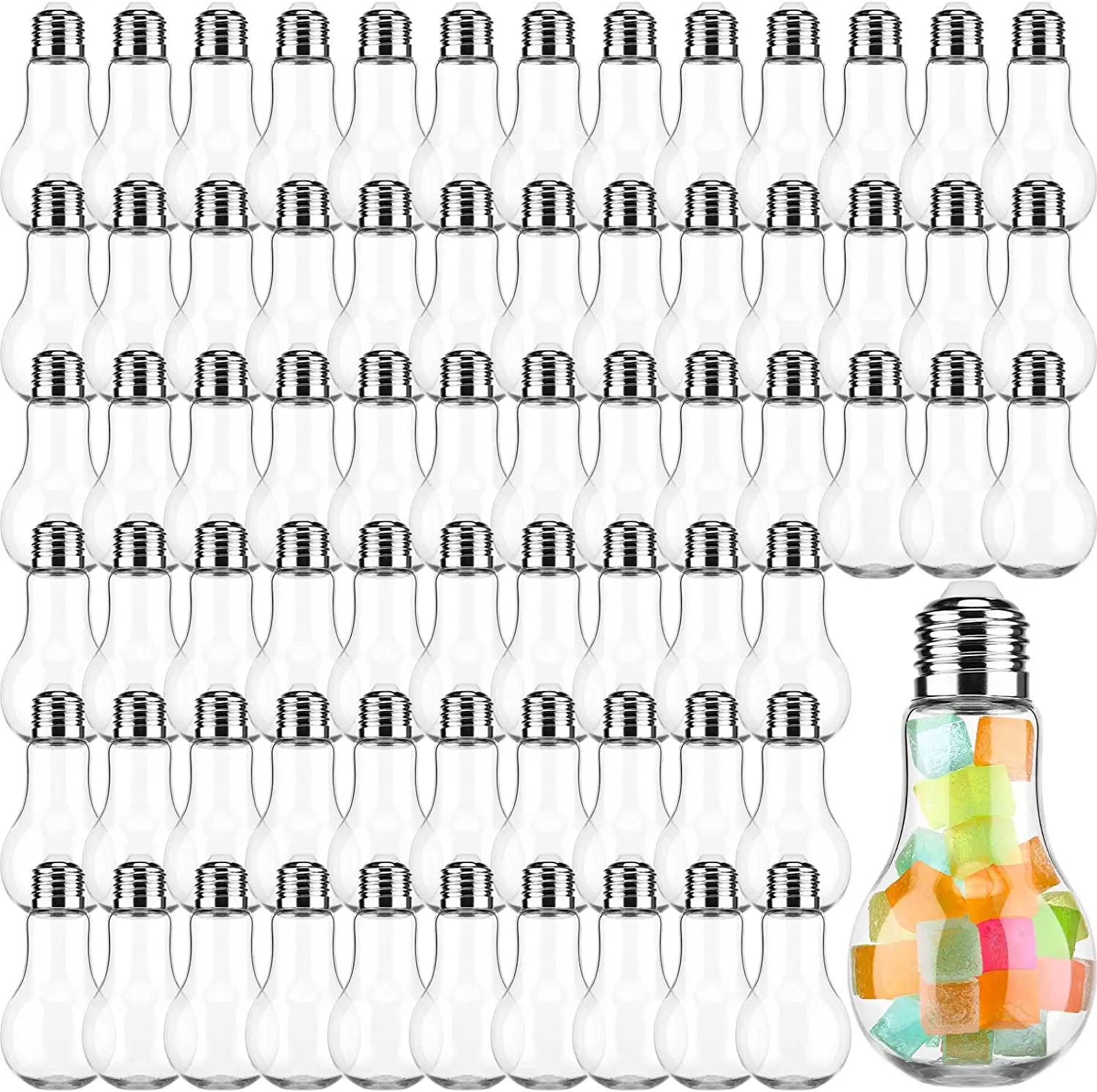 Özel standard3.4oz şeffaf plastik boş yuvarlak ampul şekilli boyunlu şekli içecek içme şişesi parti bardakları kavanoz içecekler