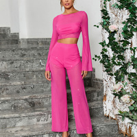 Vêtements en gros Nouveautés 2026 Ensembles pour femmes Paillettes Maille Rose vif Dos nu Ensemble deux pièces Vêtements pour femmes