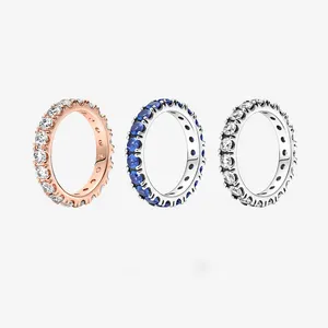 De gros pandora or anneaux-Bague en argent Sterling 925, pierres précieuses brillantes, pour femmes, bijoux pandora, or Rose à une rangée de diamant, nouvelle collection 2020