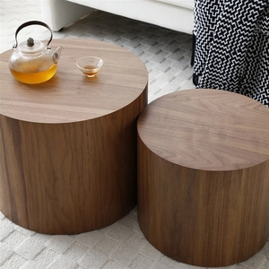 Ensemble <span class=keywords><strong>de</strong></span> 2 tables basses rondes, tables gigognes en MDF avec placage, salon, bureau, chambre à coucher, naturel, 4 couleurs - Product Image 3