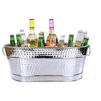 Seau à glace ovale réutilisable en métal galvanisé, refroidisseur de boissons, bac à boissons, seau à glace martelé avec poignée pour fêtes et mariages