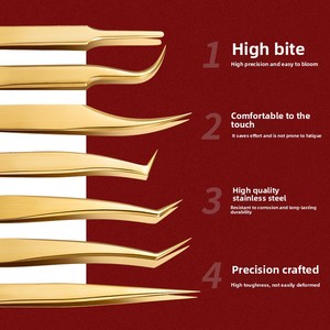 Độ chính xác cao bằng thép không gỉ nhíp lông mi thẳng cong Vàng Clip chống trượt hoa lông mi chính xác ghép - Product Image 4