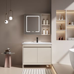 Meuble de salle de bain avec lavabo intégré, lavabo en céramique sur pied - Product Image 4