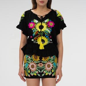 Nouvelle jupe courte brodée OEM, style décontracté taille haute respirant pour l'été, en coton à motif floral - Product Image 2