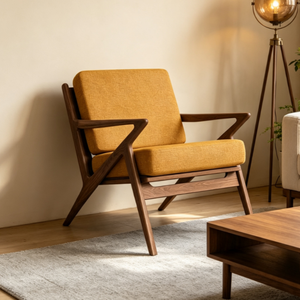 <span class=keywords><strong>Fauteuil</strong></span> en bois de noyer de style moderne du milieu du siècle avec coussin en tissu <span class=keywords><strong>jaune</strong></span>, <span class=keywords><strong>fauteuil</strong></span> d'appoint pour salon, hôtel, bureau à domicile - Product Image 1