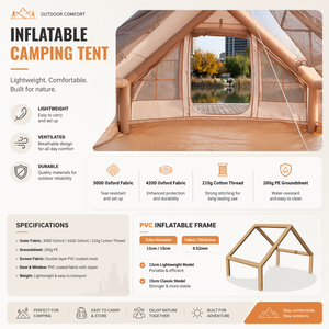 Vente en gros d'usine 6.3 ㎡   Tente de glamping gonflable légère pour 5 à 8 <span class=keywords><strong>personnes</strong></span>, résistante au vent <span class=keywords><strong>et</strong></span> à l'eau, en Oxford 300D - Product Image 5