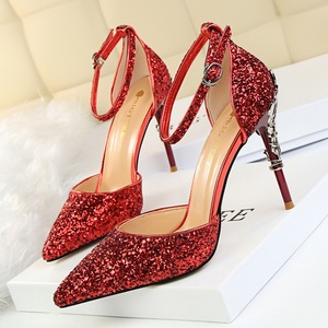 <span class=keywords><strong>Sandalias</strong></span> de tacón alto de lujo para mujer, con diseño hueco, tacón metálico y lentejuelas brillantes, ideales para fiestas y bodas. - Product Image 3