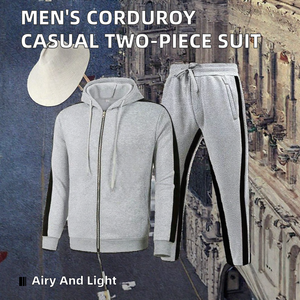 Traje de Dos Piezas para Hombre, Pantalones y Chaqueta de Pana Ligera, Transpirable, de Color Sólido, Manga Larga, Informal, para Adultos, Primavera y Otoño - Product Image 2