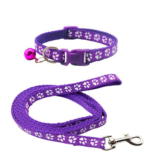 Cat leash with paw print pattern, adjustable pet collar with bell, cross-border cat and <b>dog</b> leash, spot wholesale. - Product Image 2