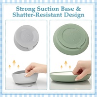 Nouvelle Tendance Vaisselle en Porcelaine pour Enfants Assiette et Bol en Céramique Rond avec Manchon en Silicone et Base Ventouse pour Bébés et Tout-Petits
