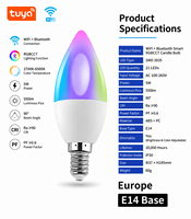 Ampoule LED Intelligente Tuya Dimmable RGB CCT à Changement de Couleur WiFi pour Contrôle Vocal Double Mode et Télécommande, Lumière de Bougie Intelligente E14